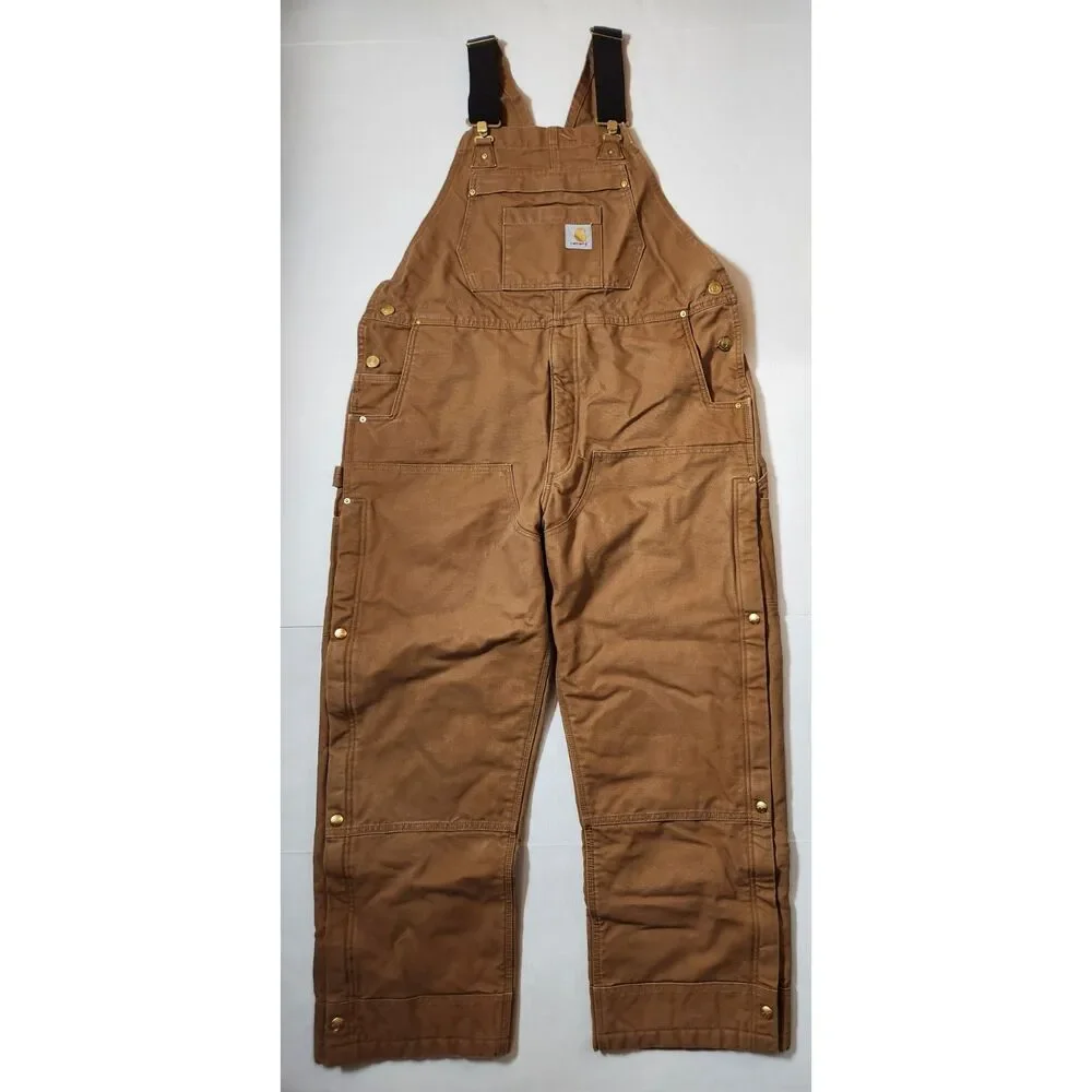 Carhartt Firm Duck Loose-Fit Insulated Bib Overalls Men’s Large Short Brown